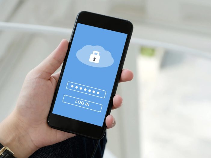 Person using a phone to access secure online document storage.