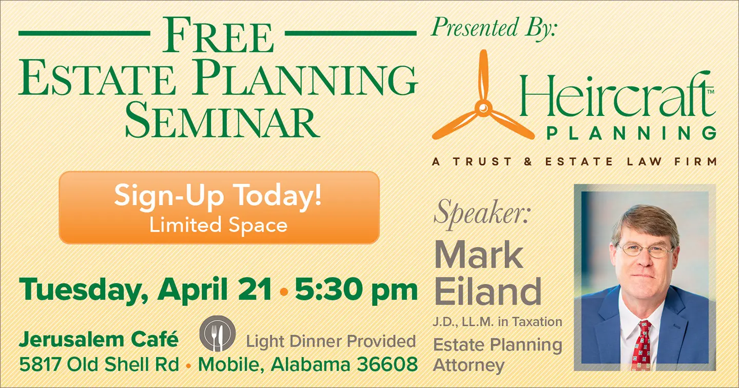 Free estate planning seminar April 21, 2026