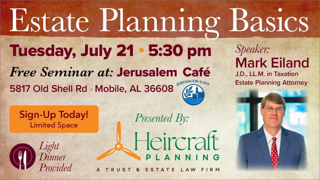 Estate Planning Basics July 21, 2026, 5:30pm at the Jerusalem Cafe