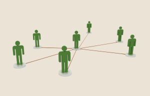 Web of human shapes connected to the center person, signifying the different roles to be filled in an estate plan.