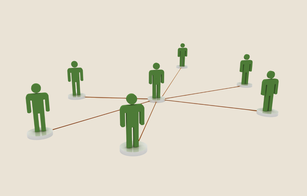 Web of human shapes connected to the center person, signifying the different roles to be filled in an estate plan.