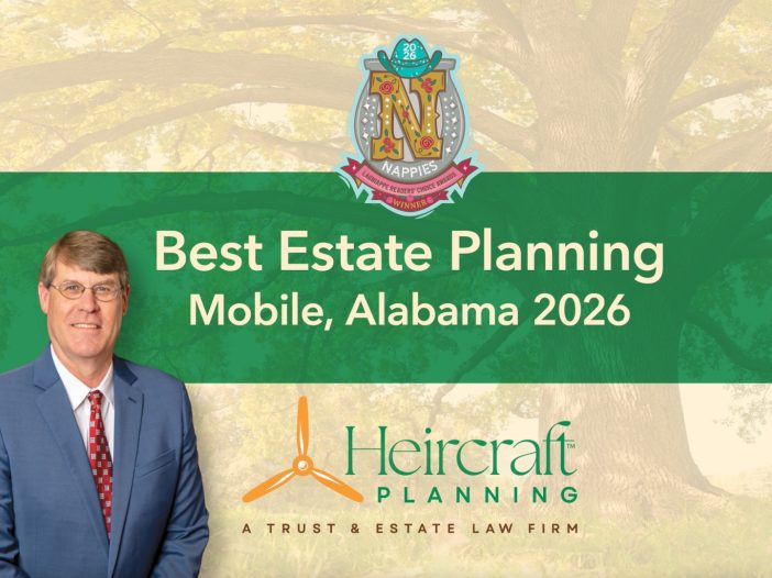 Mark Eiland of Heircraft Planning beside the 2026 Nappies Best Estate Planning award graphic for Mobile, Alabama