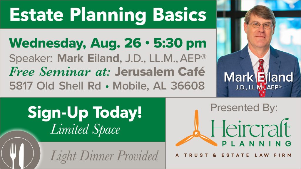 Estate Planning Basics Event. August 26, 2026 at Jerusalem Cafe